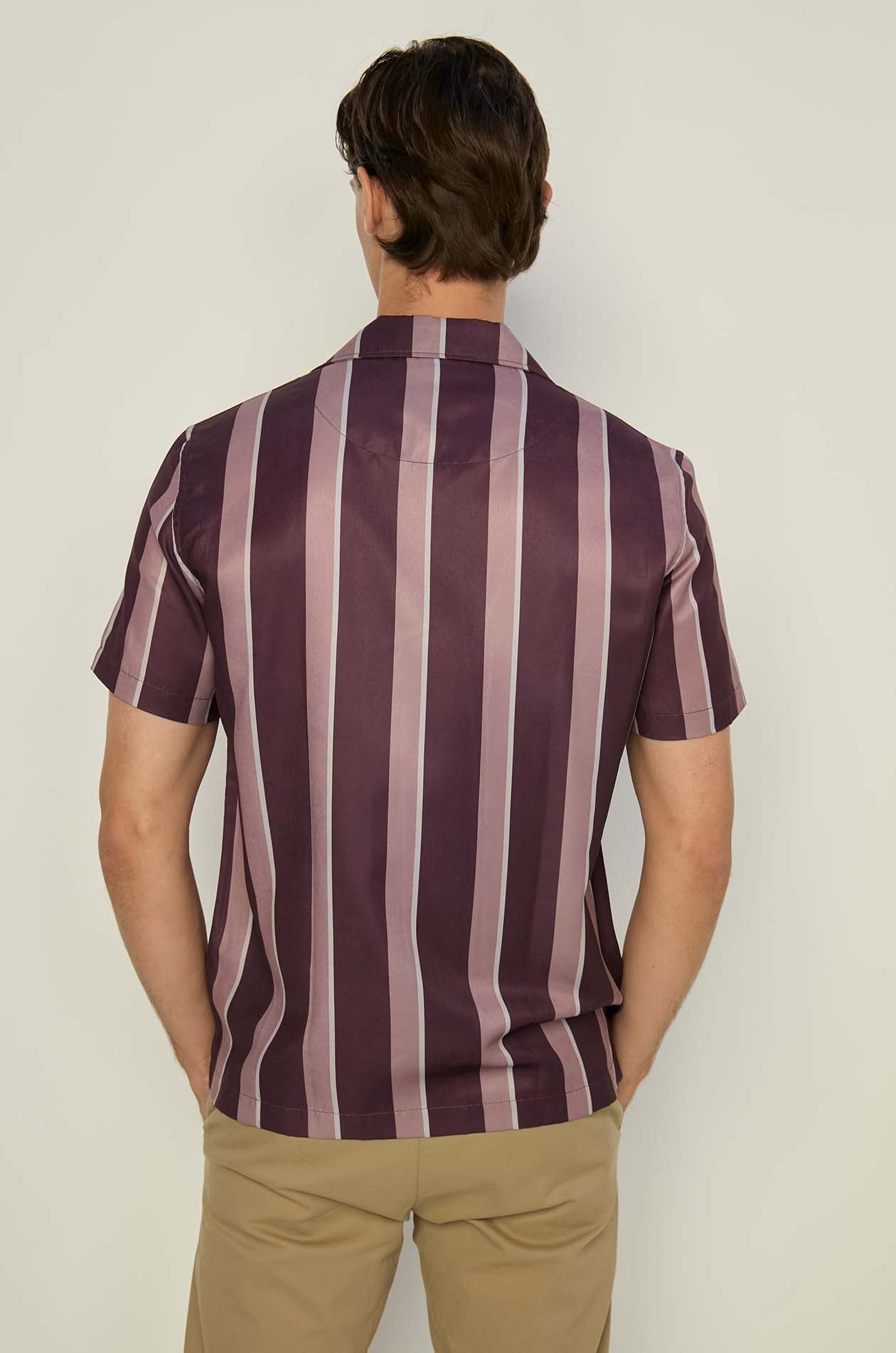 Vertical Striped Hawaii Shirt Dark Striped Brown
