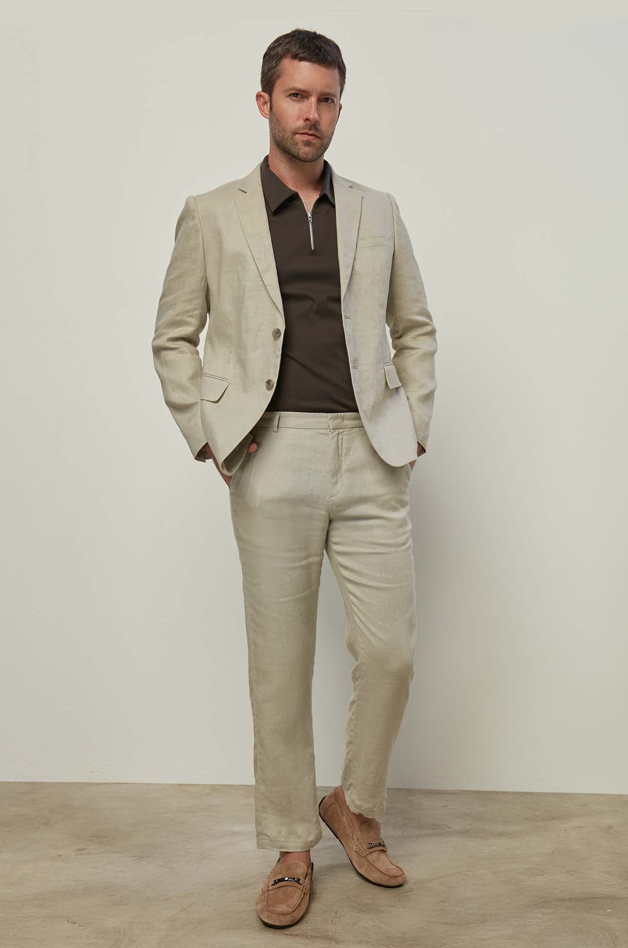 Twill Linen Trousers Beige