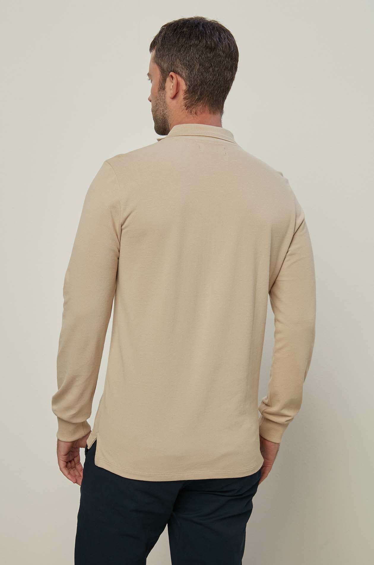 Long Sleeve Pique Polo Light Beige