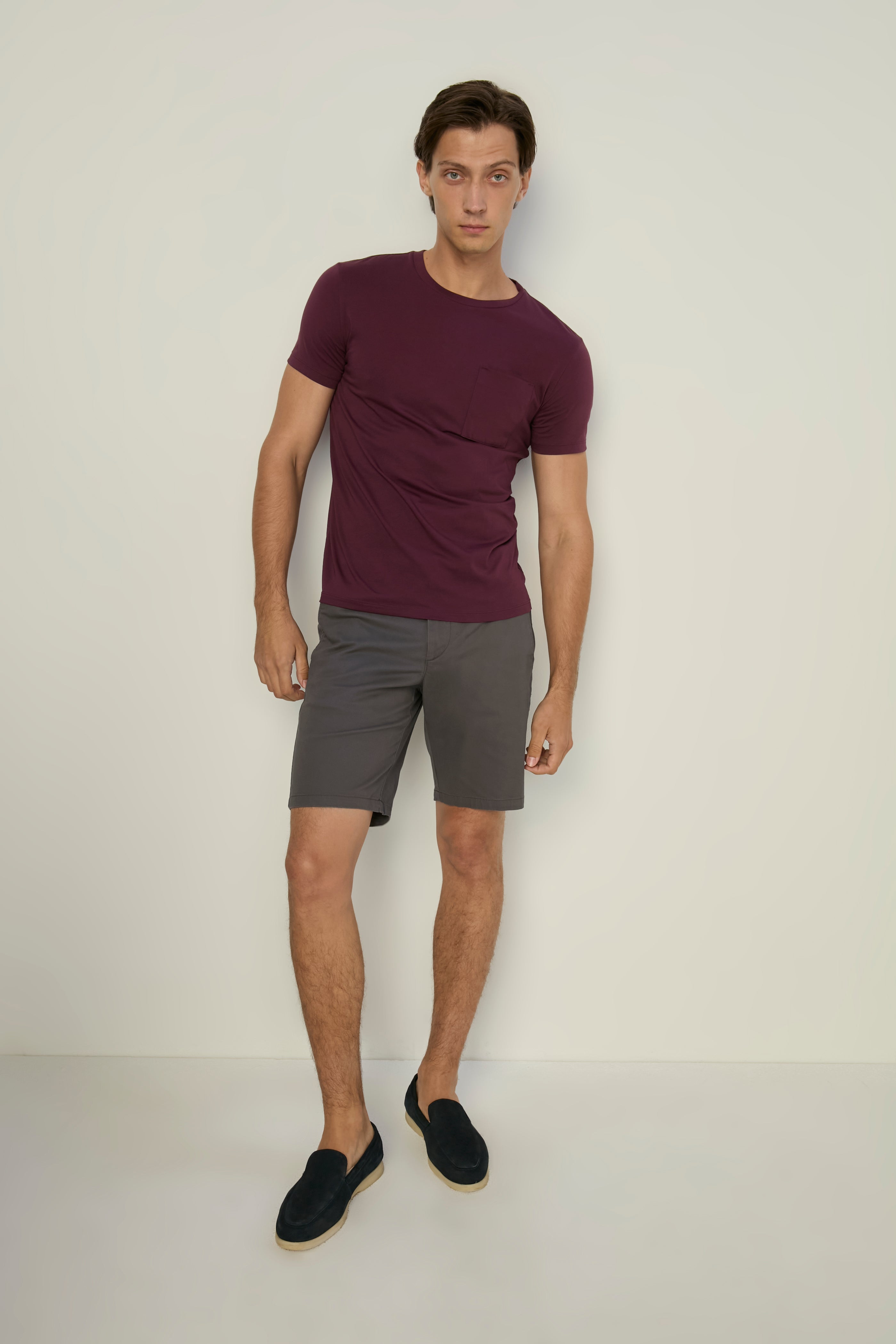 Round Neck Tee With Pocket Dark Red