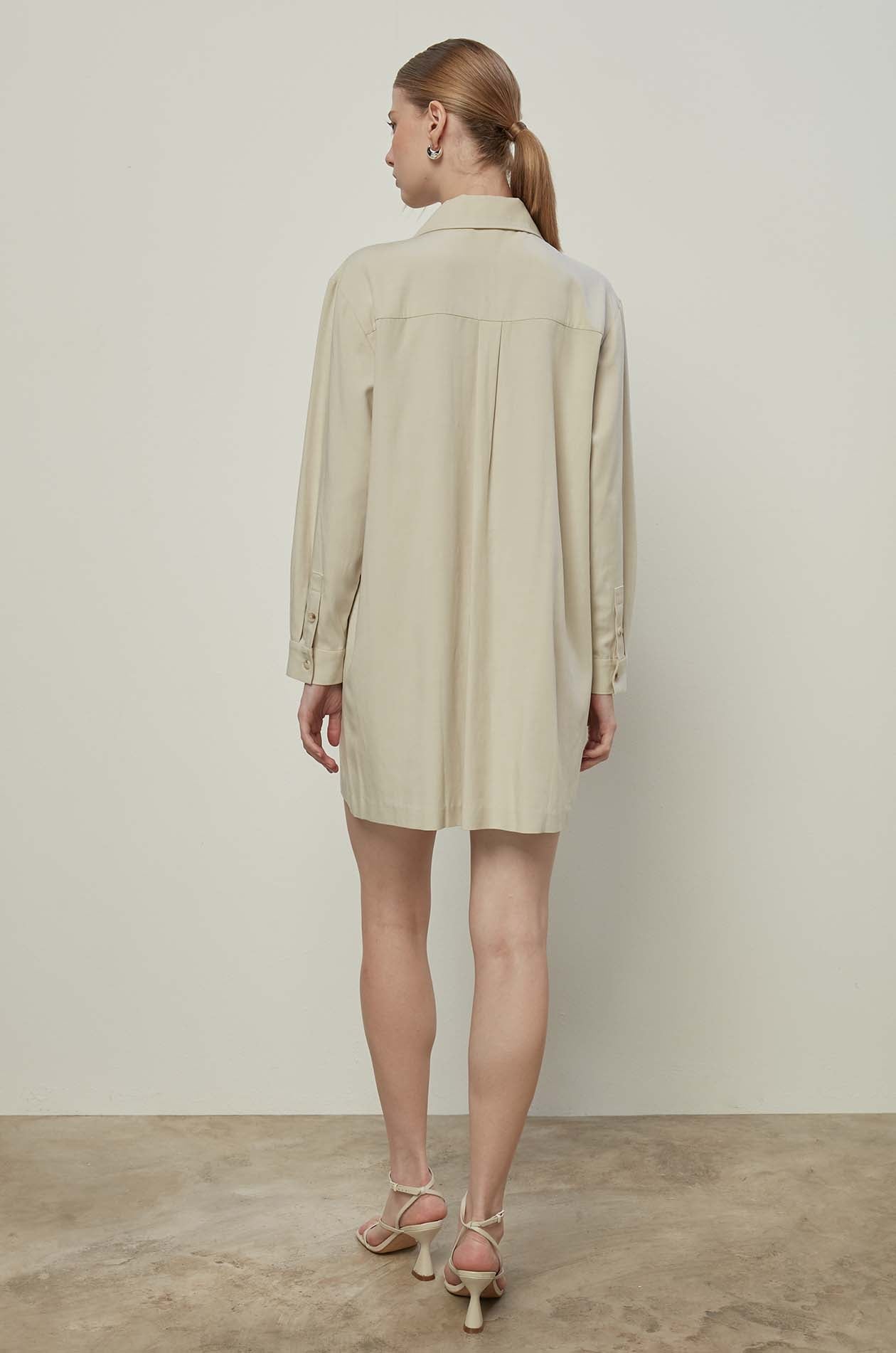 Long Sleeve Zip Front Dress Beige