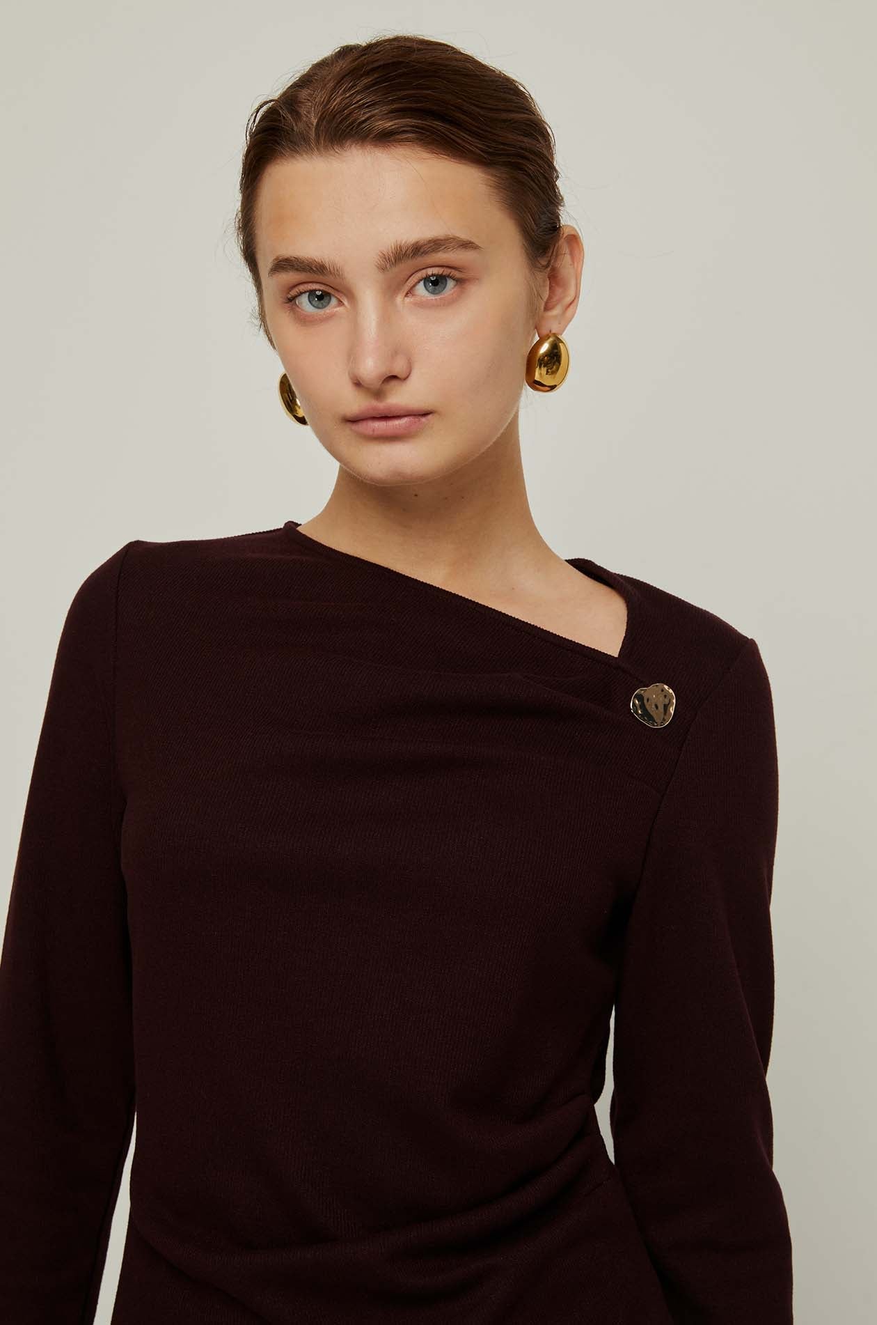 Asymmetric Long Sleeve Top Maroon