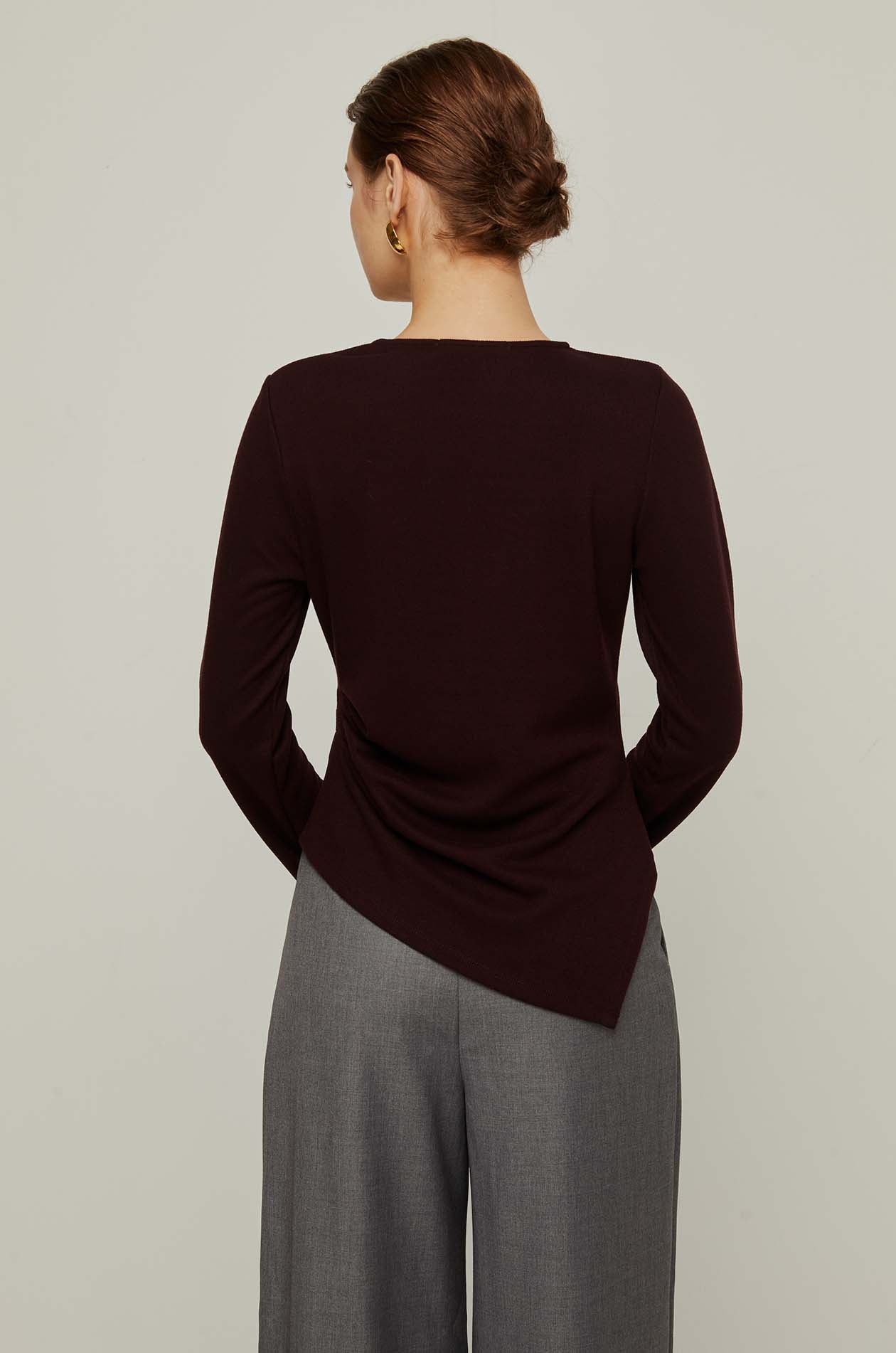 Asymmetric Long Sleeve Top Maroon