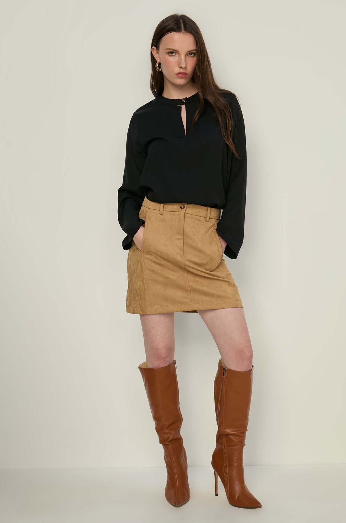 Suede Mini Skirt Brown