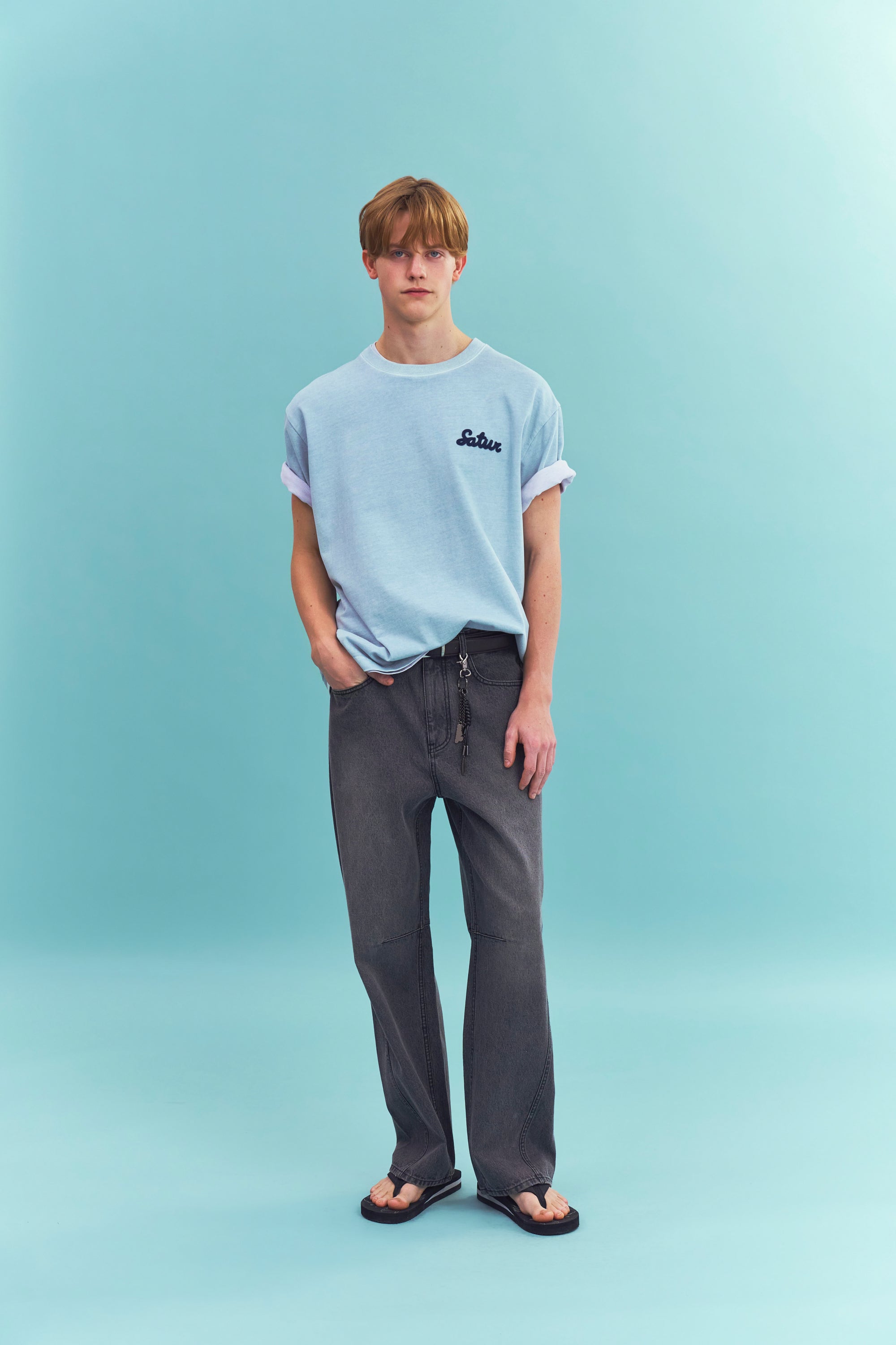 (M) Barrel Fit Color Denim Pants Gray