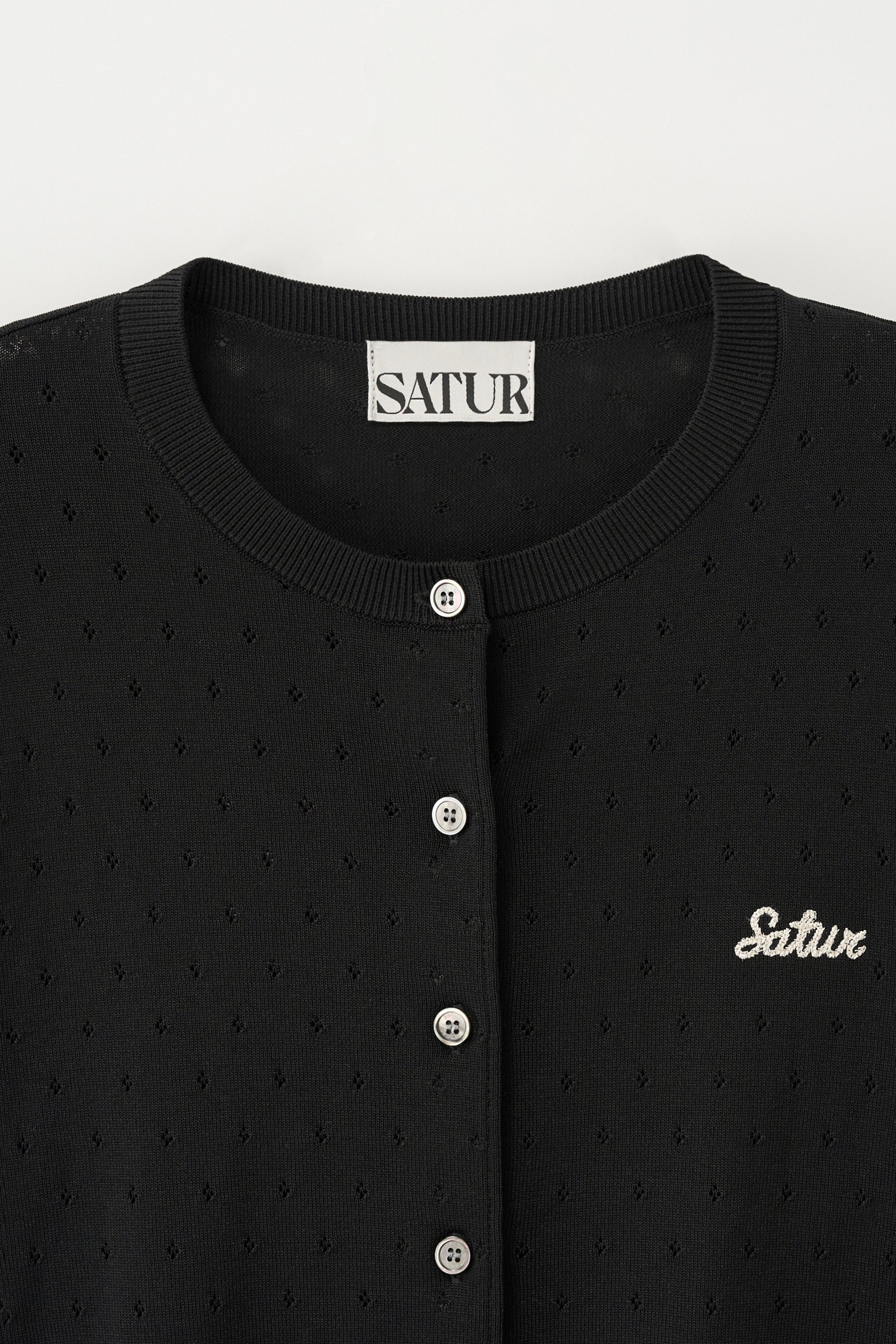 (W) Pointel Crew Neck Cardigan Black