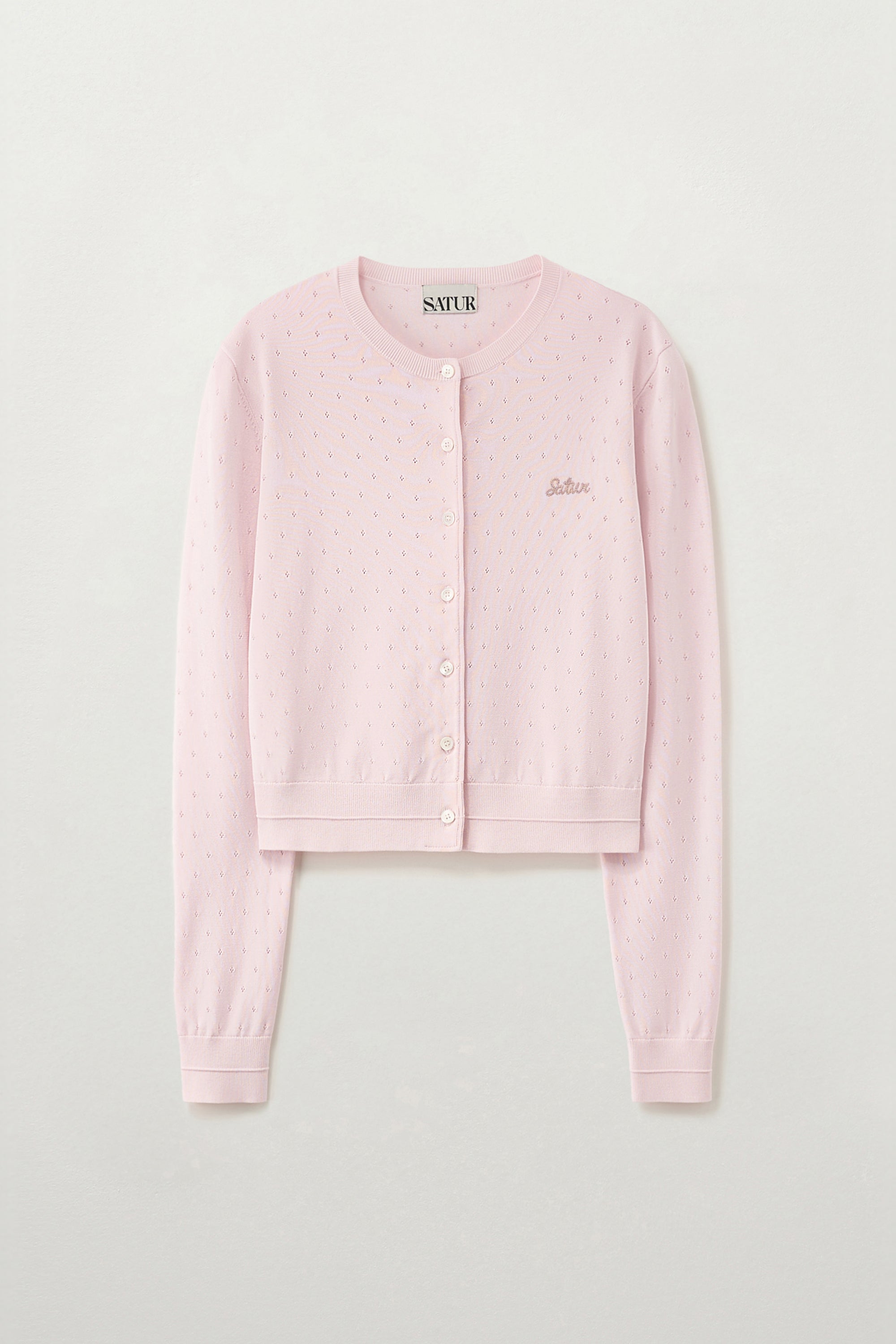 (W) Pointel Crew Neck Cardigan Light Pink