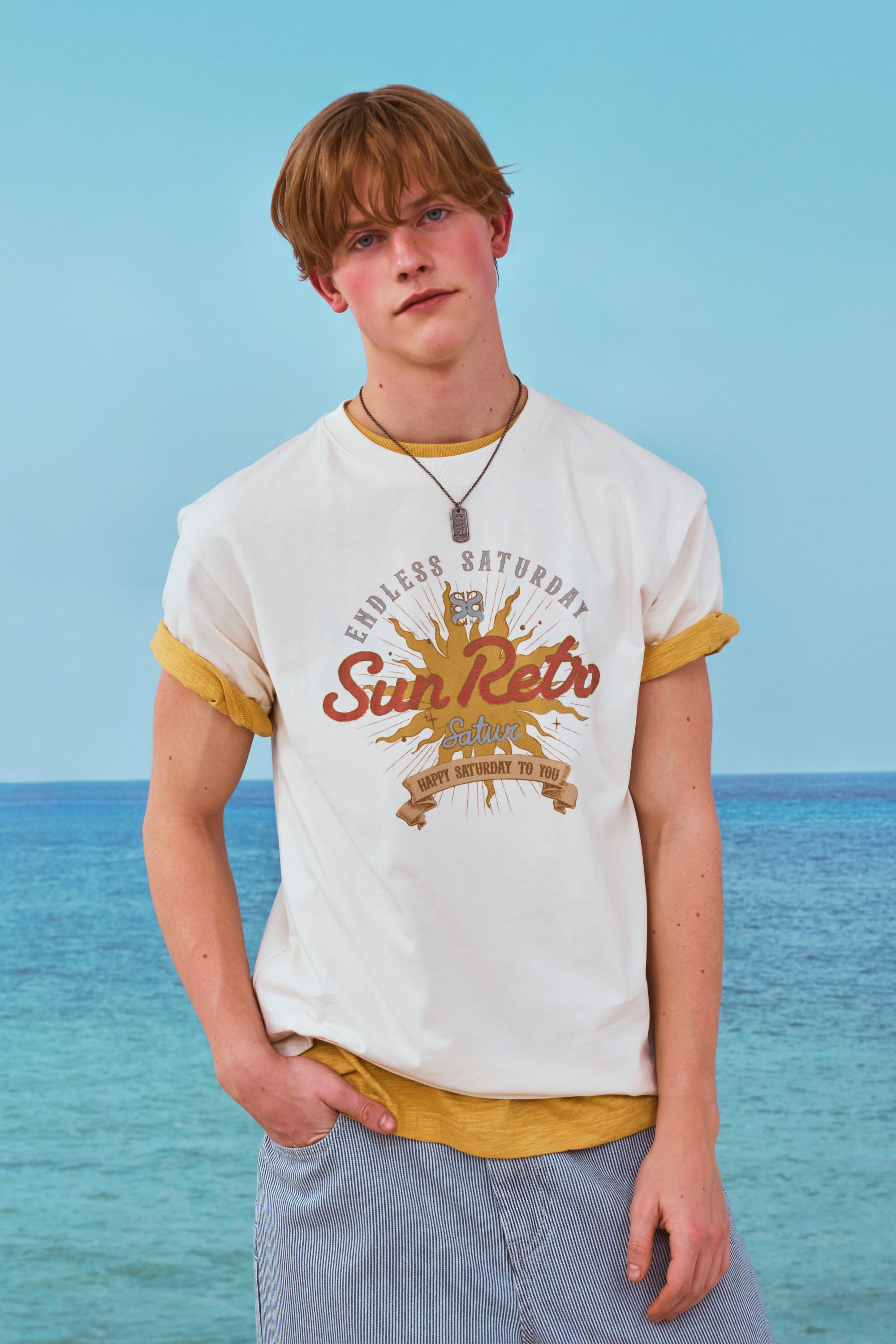 (U) New Sun Retro Half Tshirt Cream
