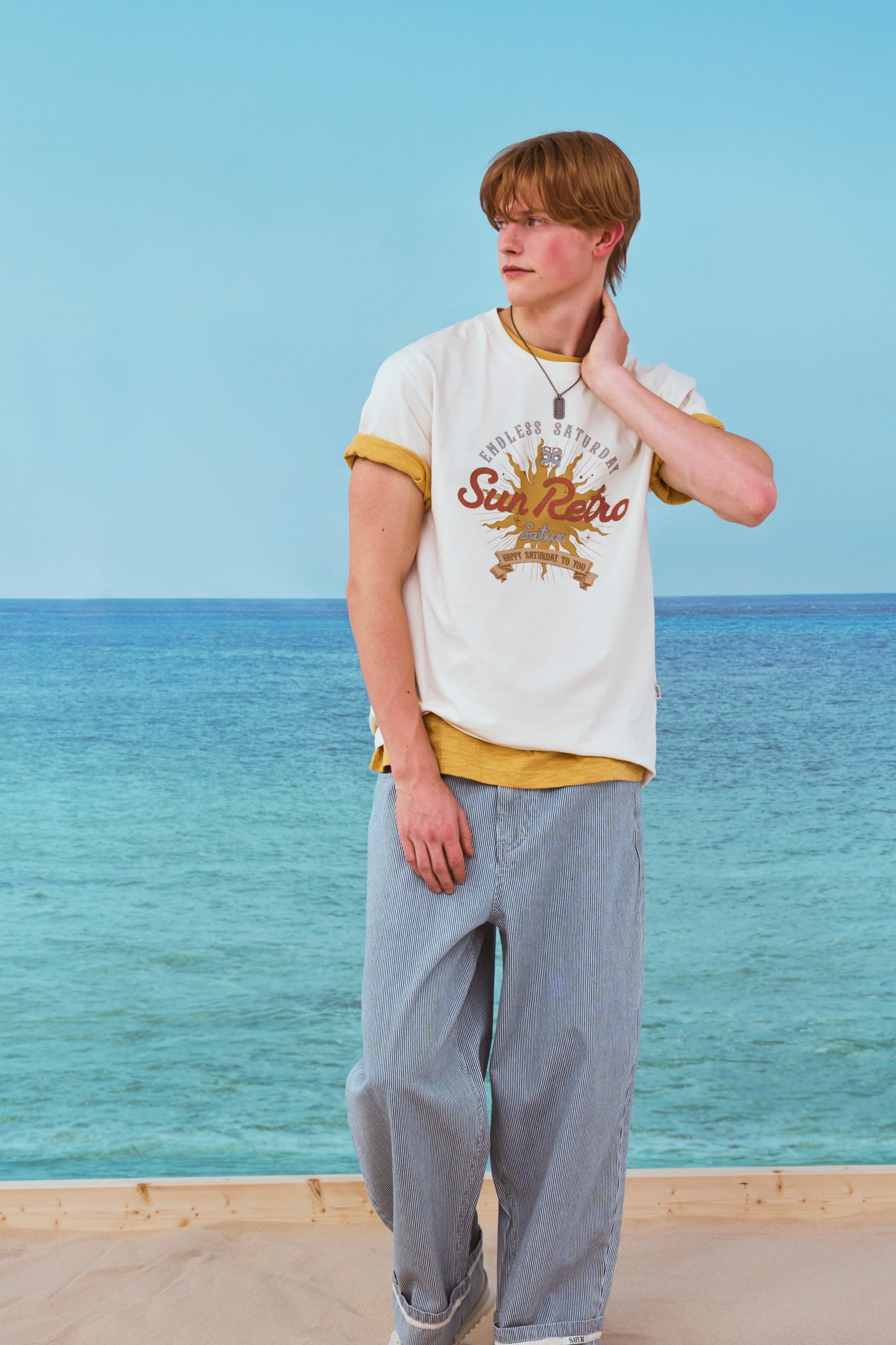 (U) New Sun Retro Half Tshirt Cream