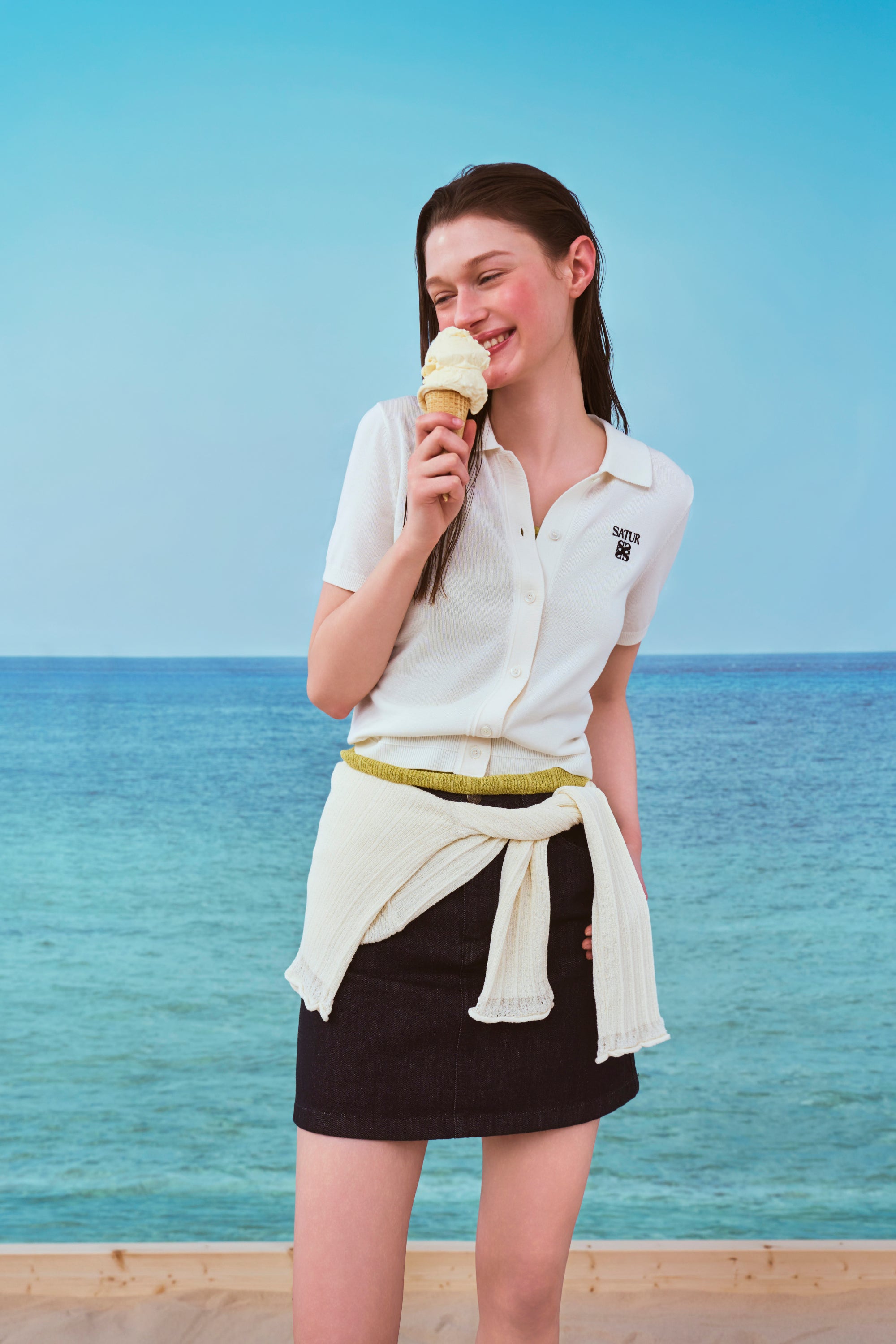(W) Pocket Collar Cardigan White
