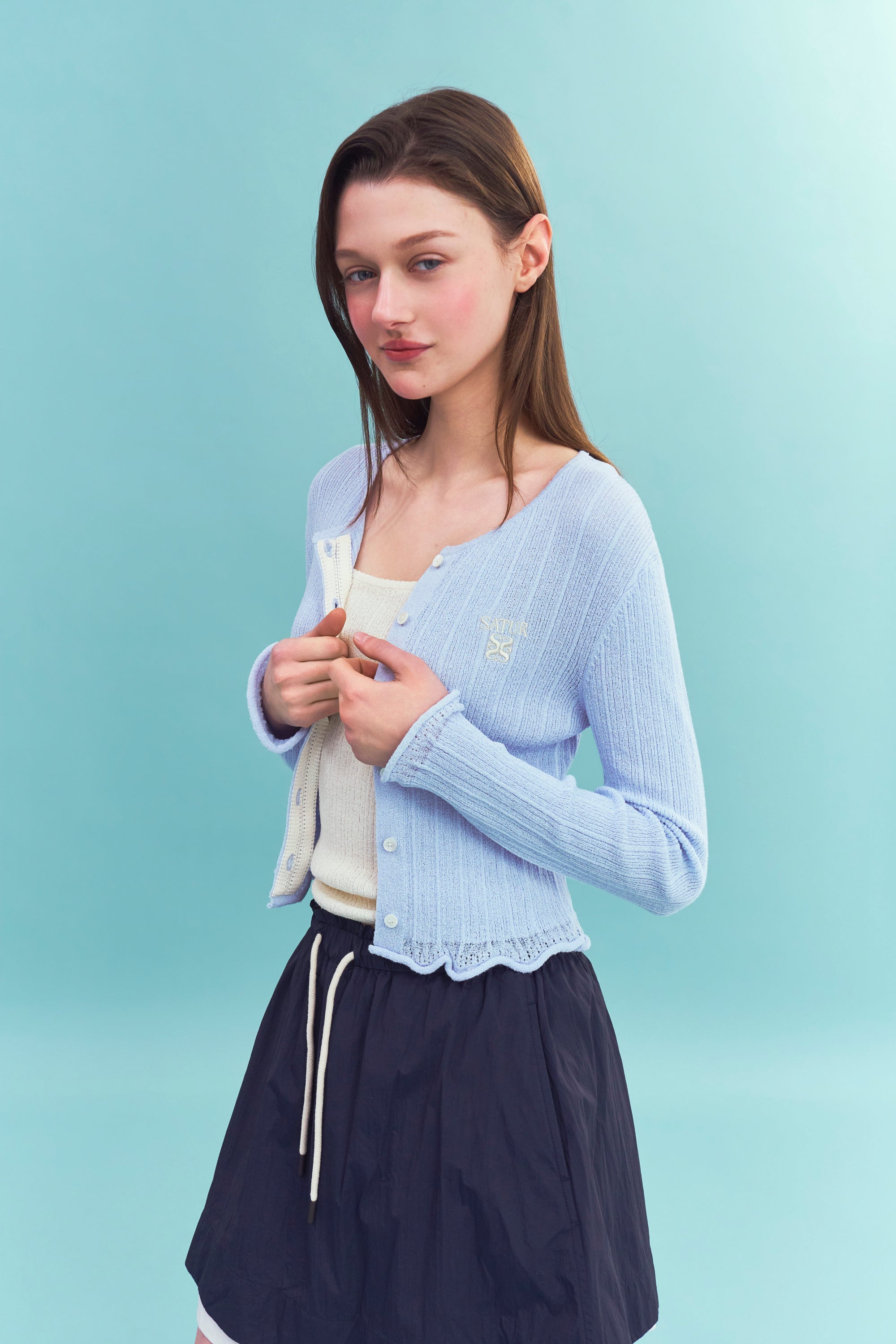 (W) Logo String Flared Skirt Navy