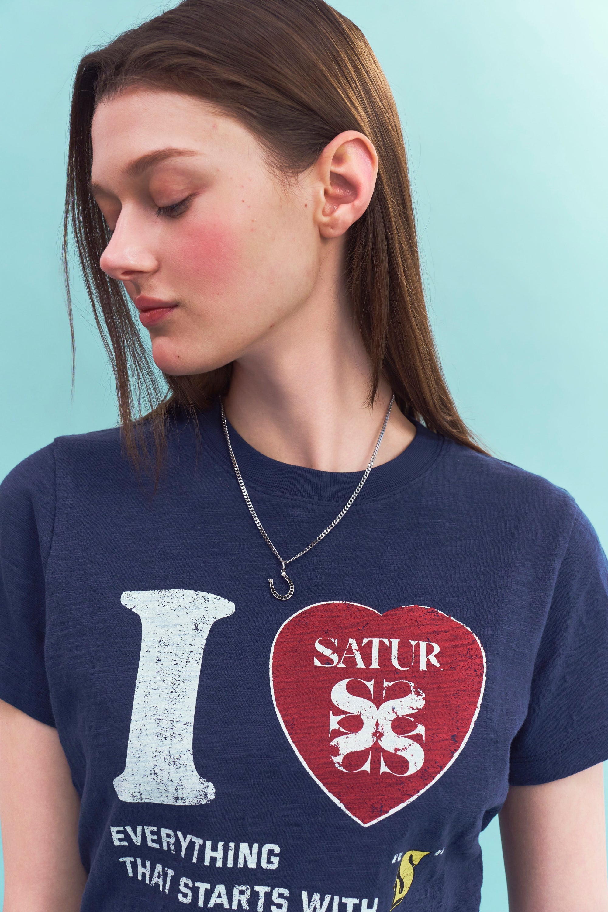 (W) I Love Graphic Rl Slub Tee Navy