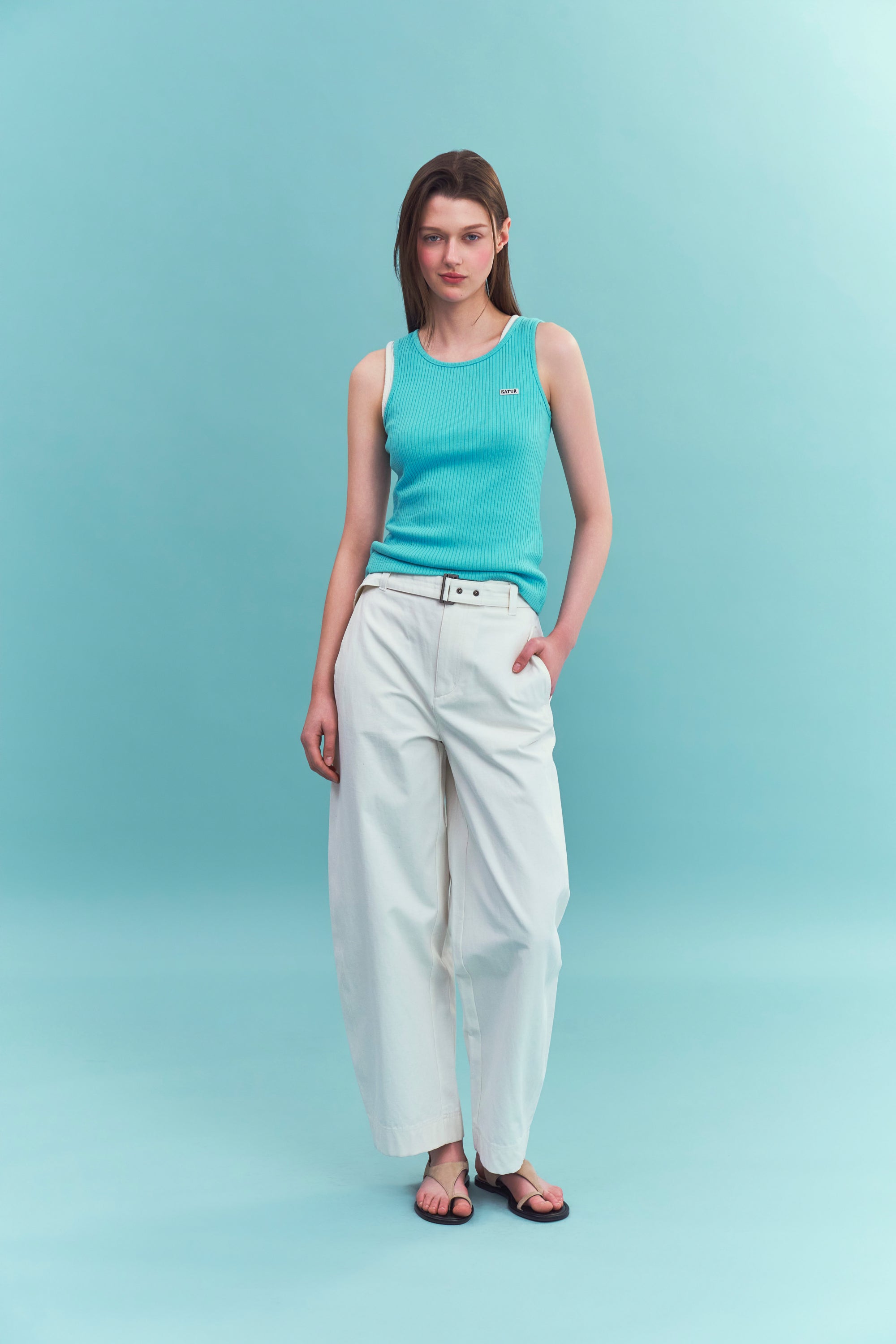 (W) Logo Ribbed Sleeveless Blue