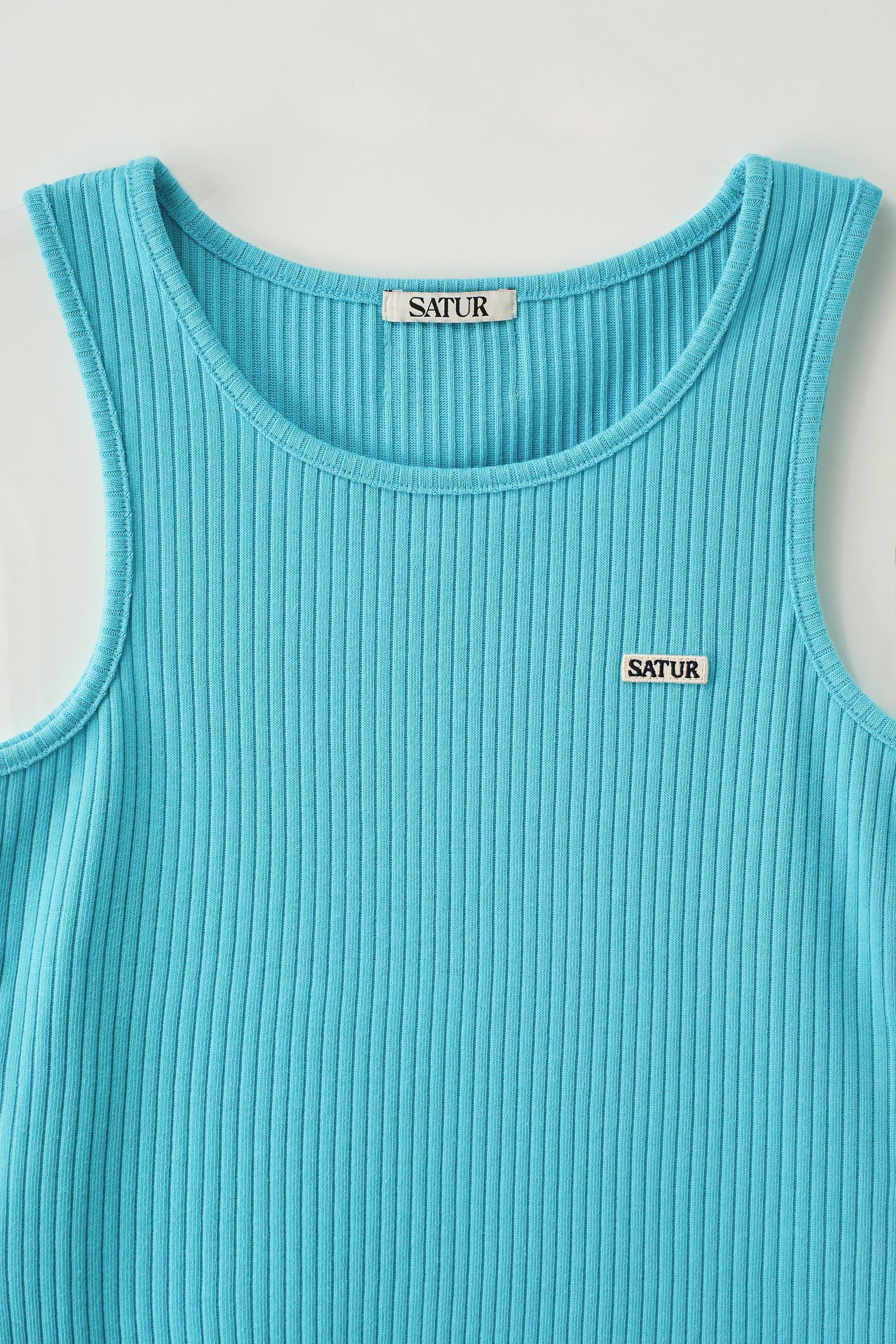 (W) Logo Ribbed Sleeveless Blue