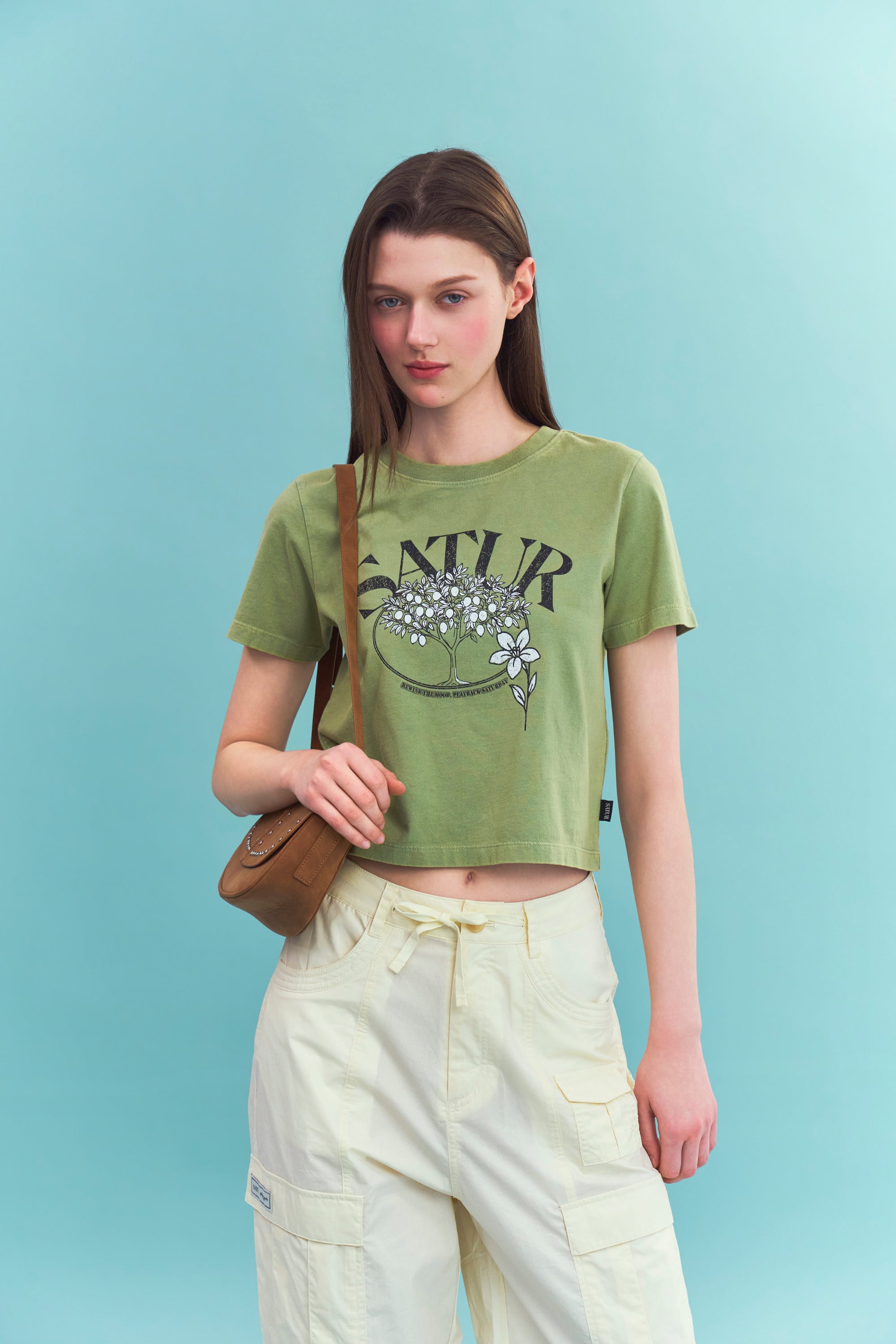 (W) Citron Tree Stone Crop Tee Khaki