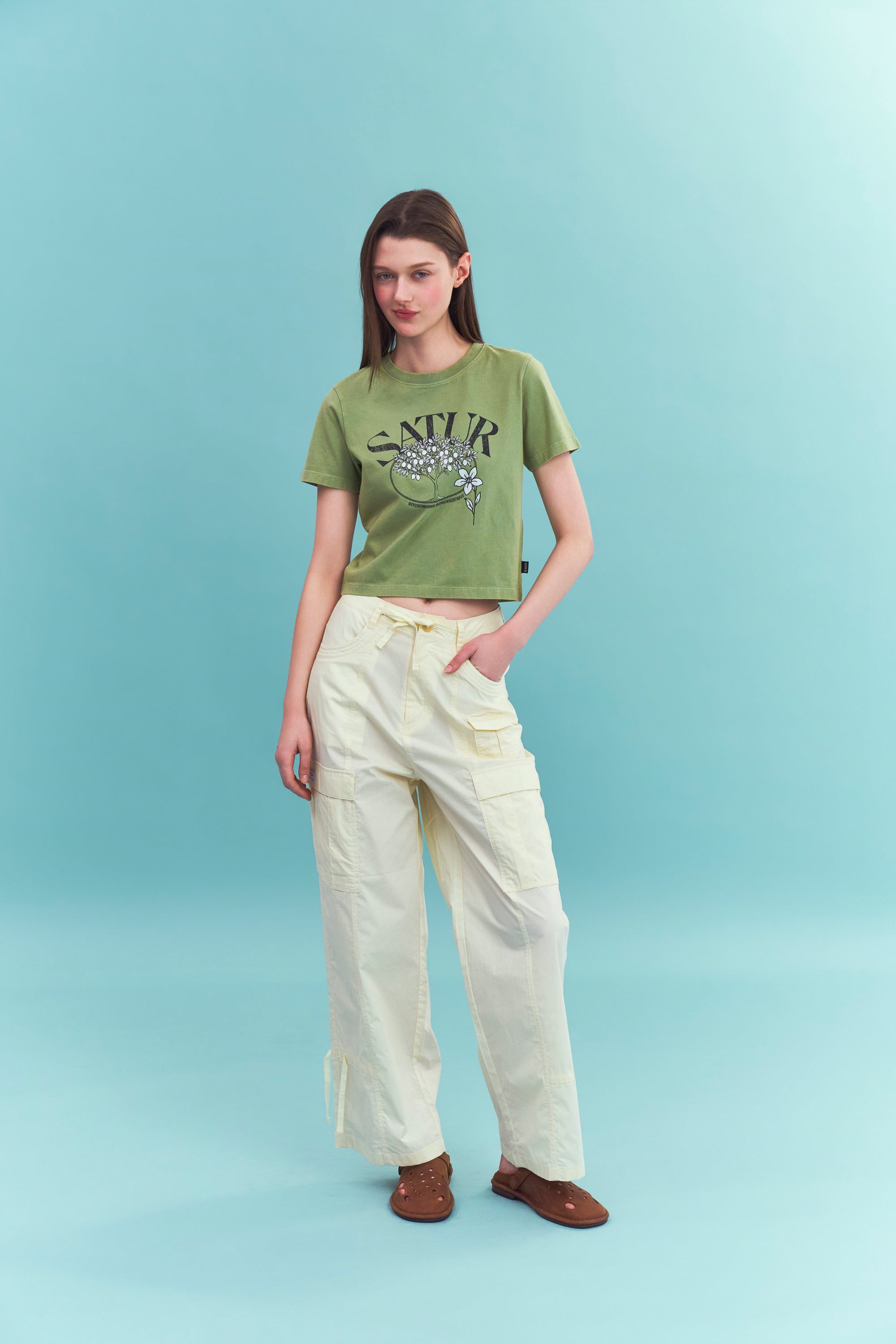 (W) Citron Tree Stone Crop Tee Khaki