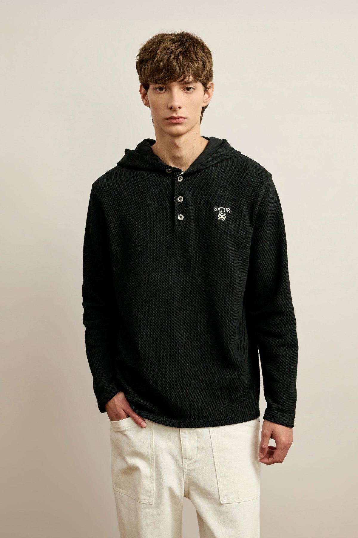 (U) Waffle Button Up Hoodie