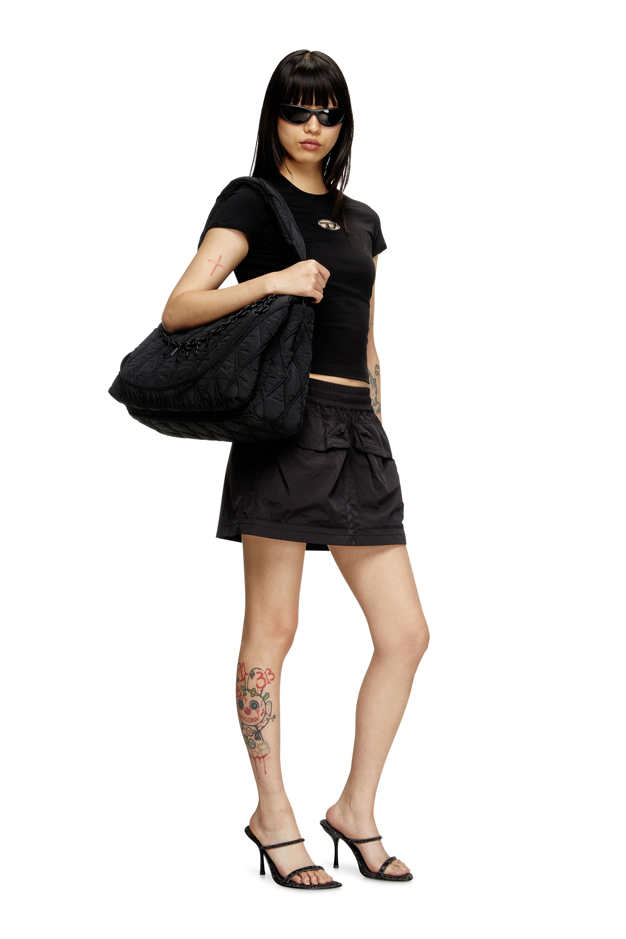 Charm-D-Large Shoulder Bag In Quilted Washed Nylon