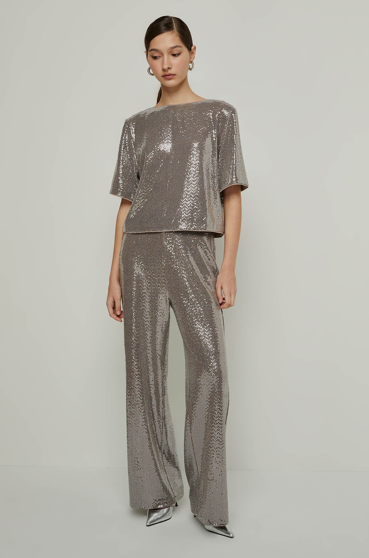 Sequined Wide Leg Pants Brown