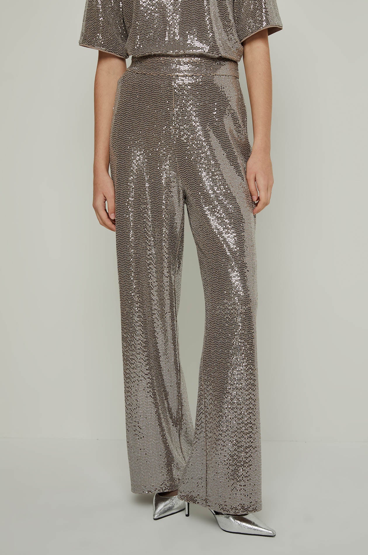 Sequined Wide Leg Pants Brown