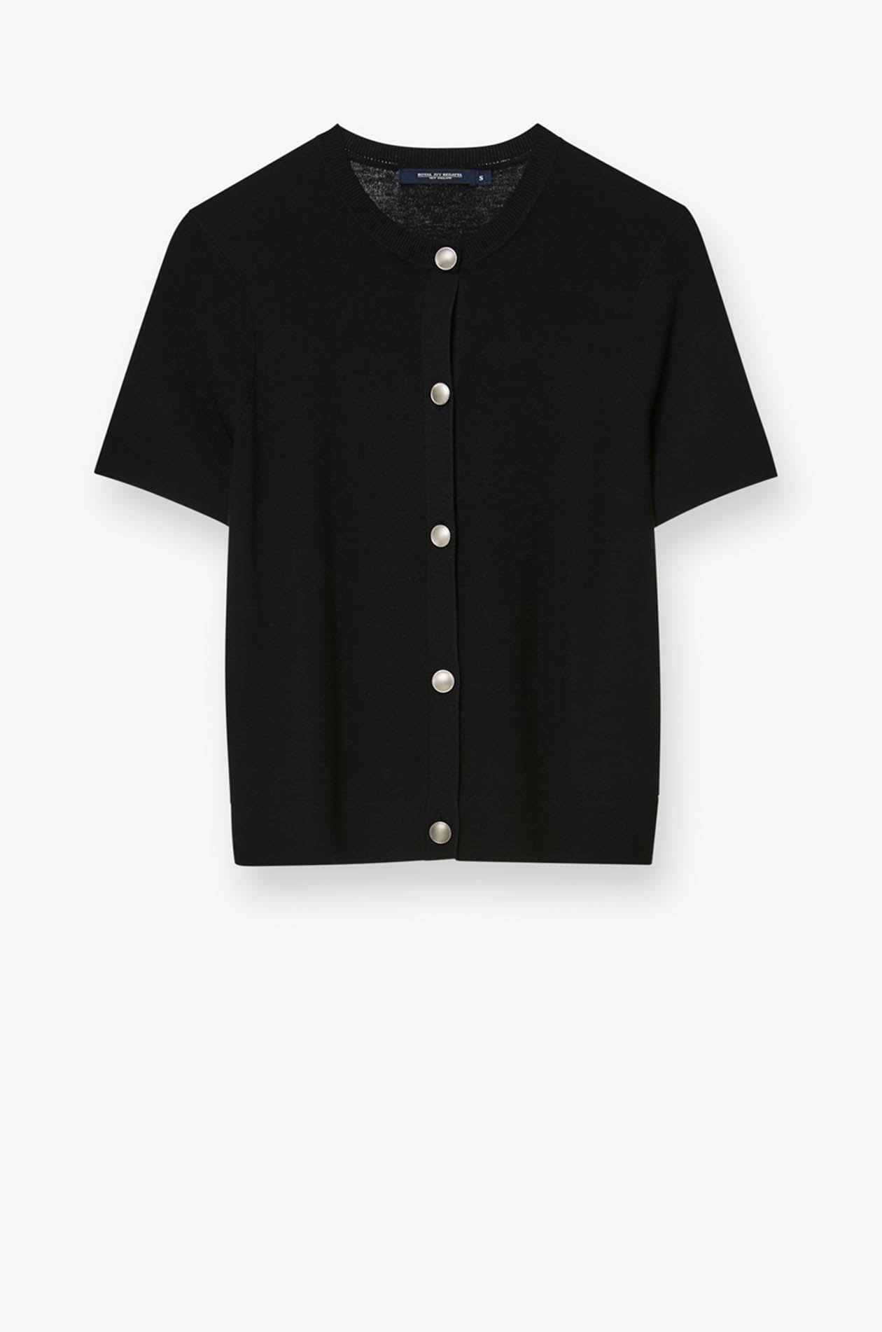 Round Neck Button-Up Top Black