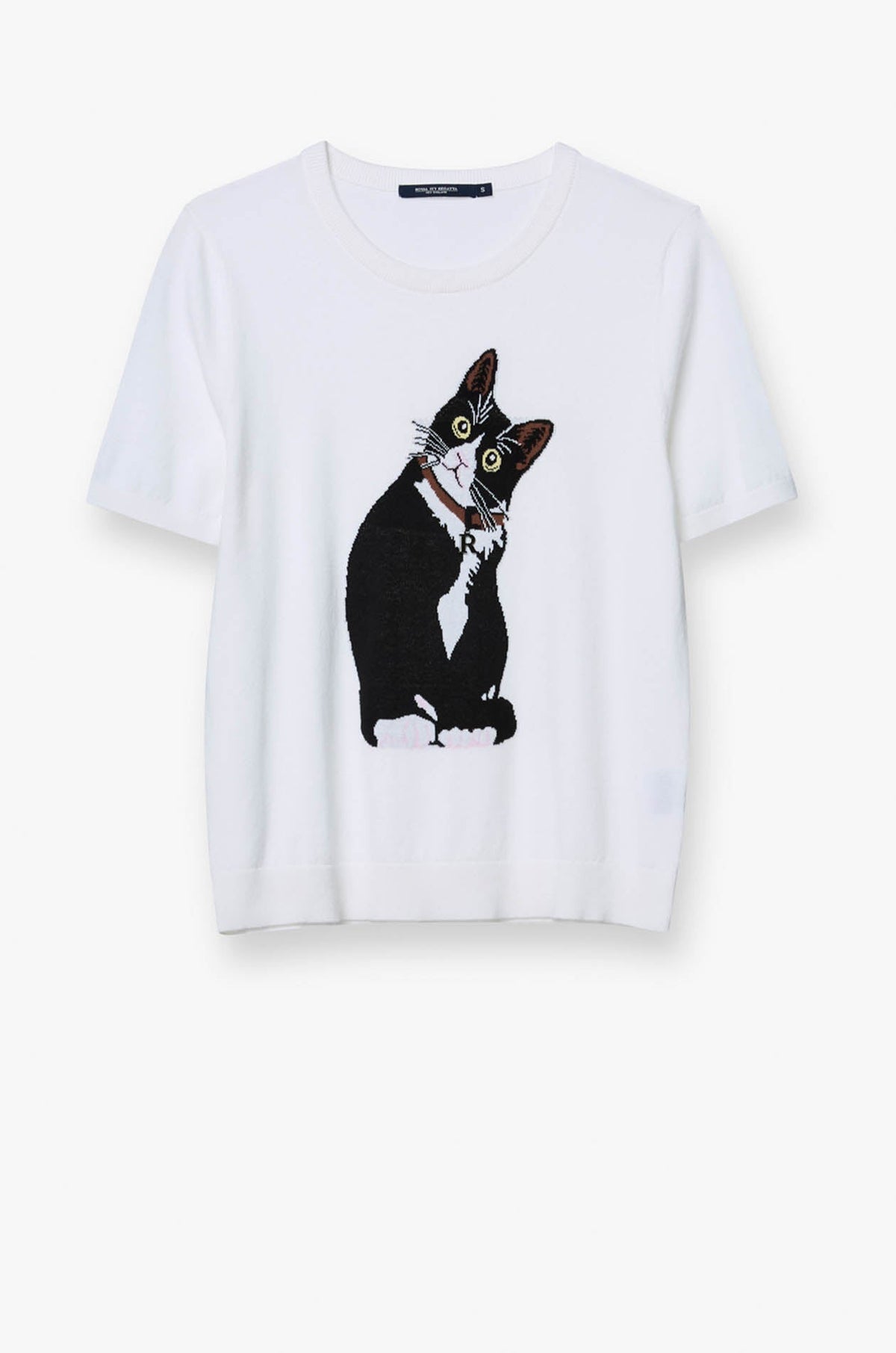 Cat With R Charm Graphic Knitted Tee Cream